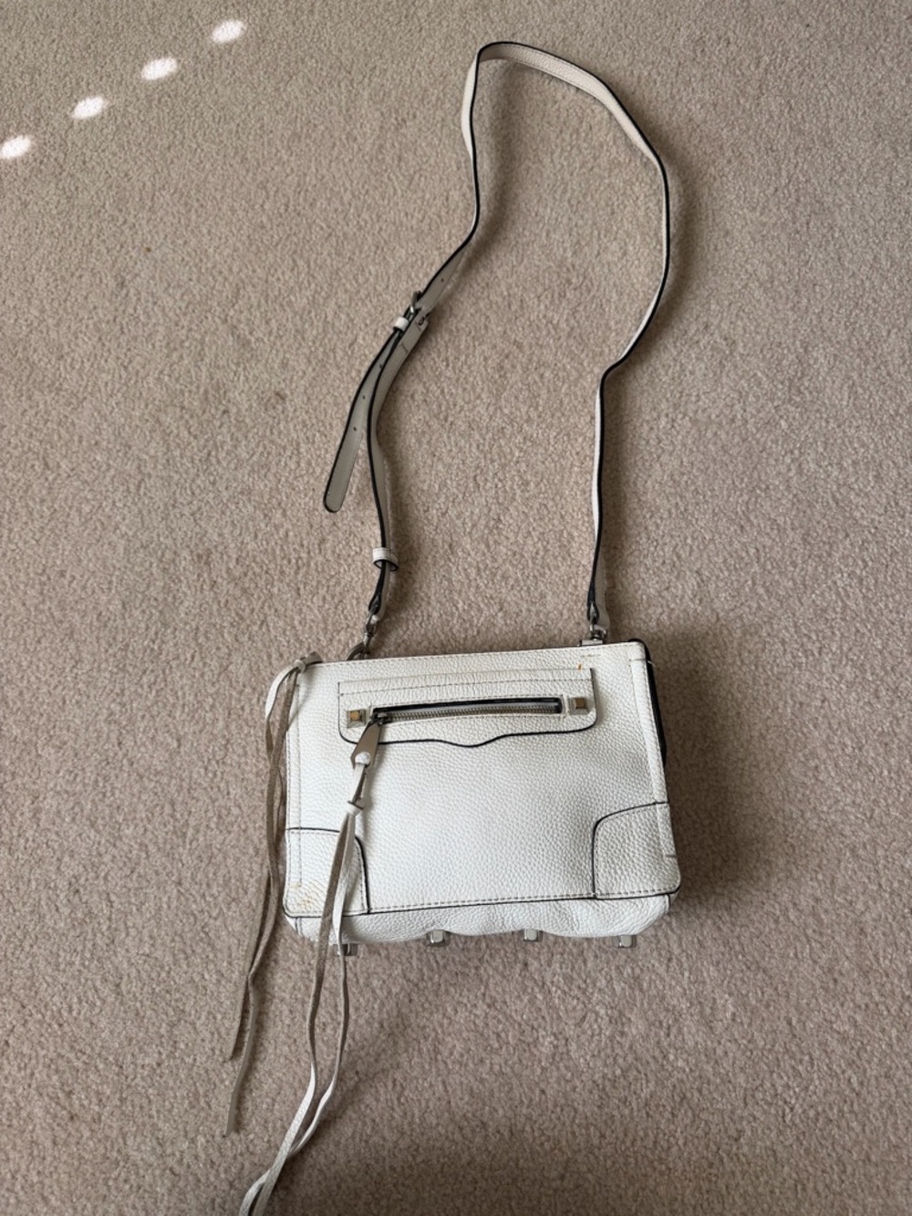 Rebecca Minkoff White Pebbled Leather Crossbody with Fringe